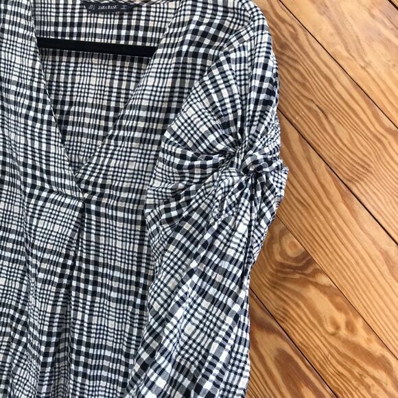 ZARA Check Puff Sleeve Peasant Blouse - Picture 3 of 6